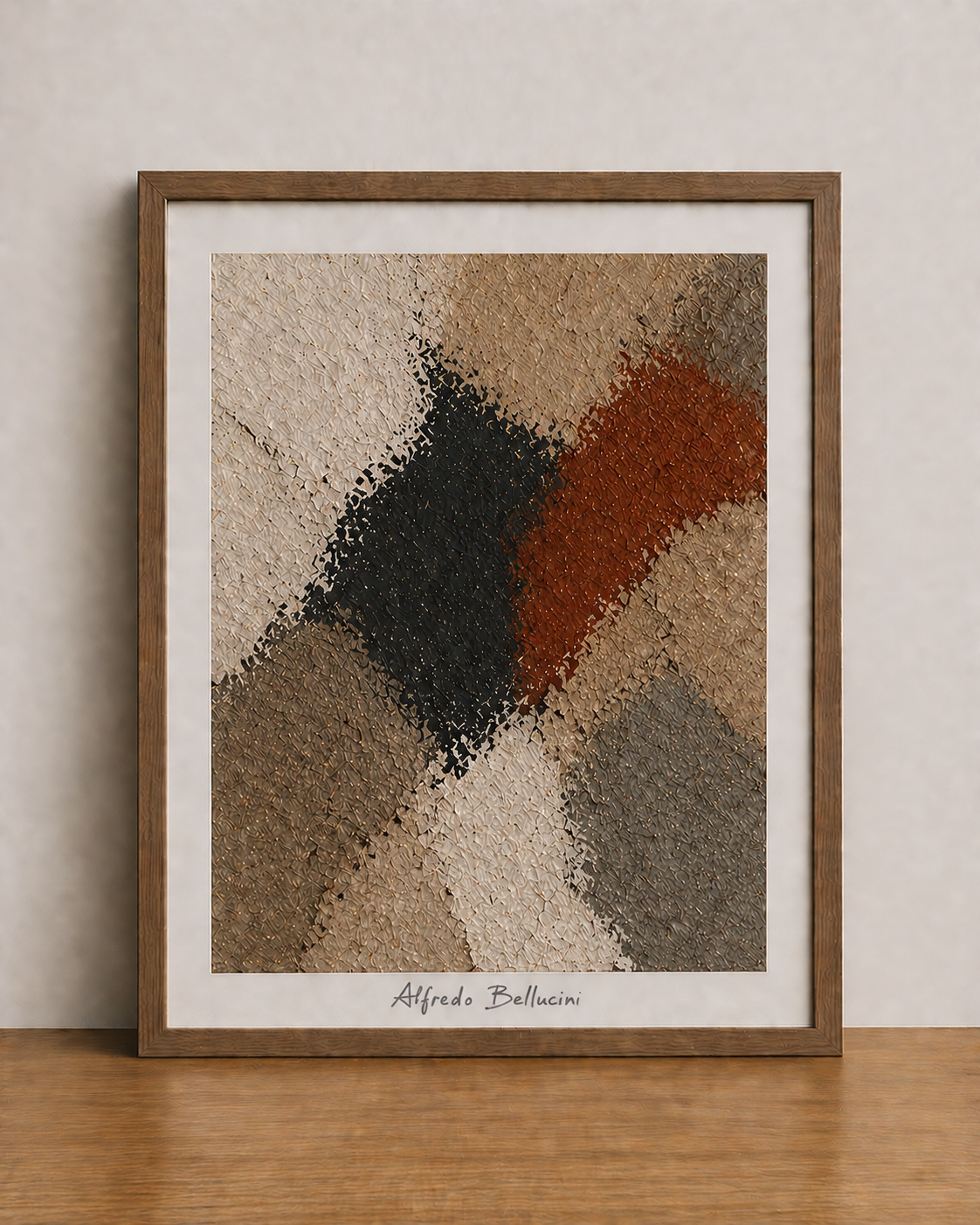 Abstract composition in wooden frame