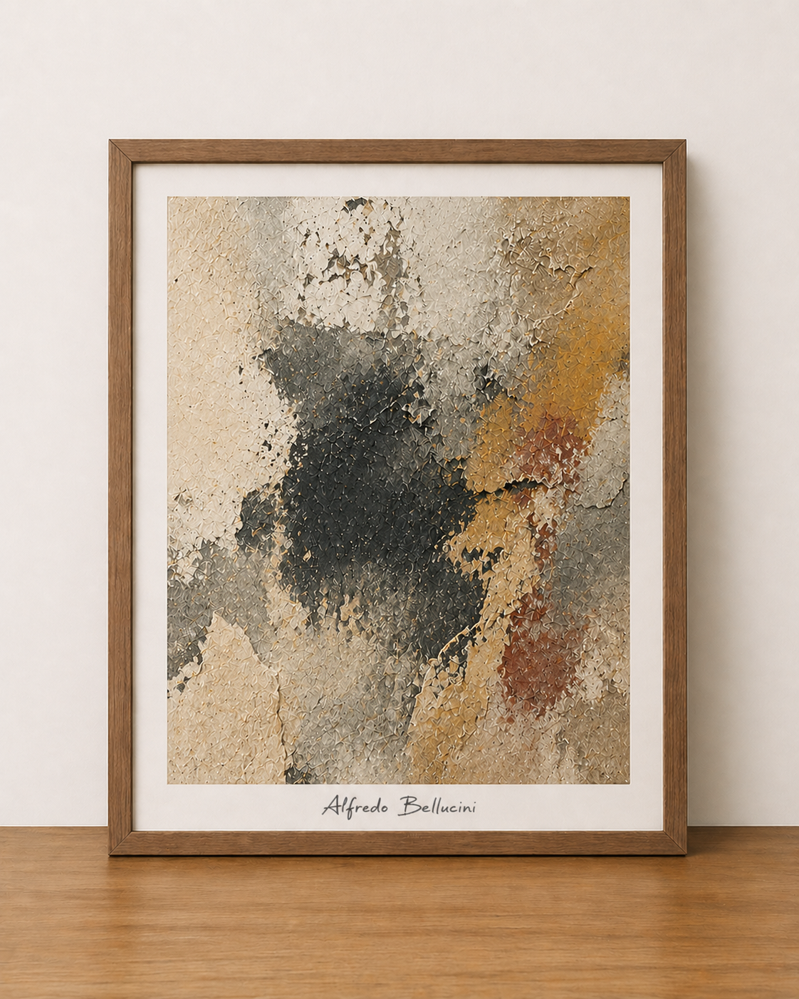 Abstract expressionism on wooden display