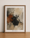 Abstract expressionism on wood shelf
