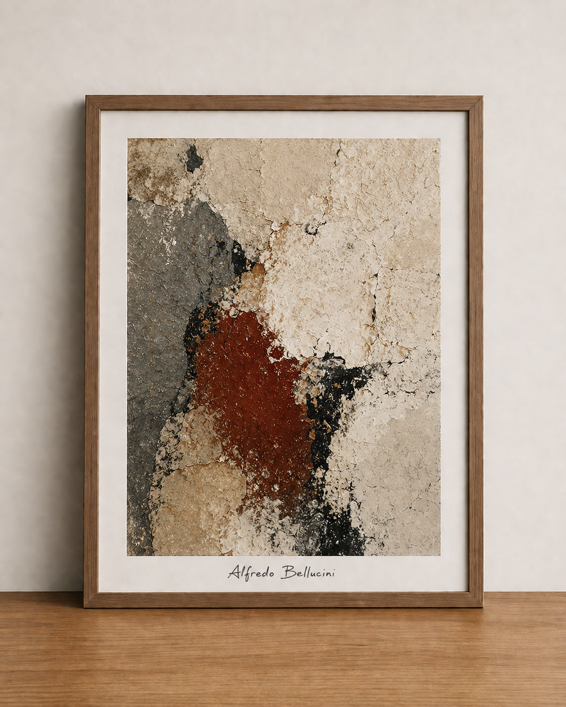 Abstract expressionism on wood shelf 2