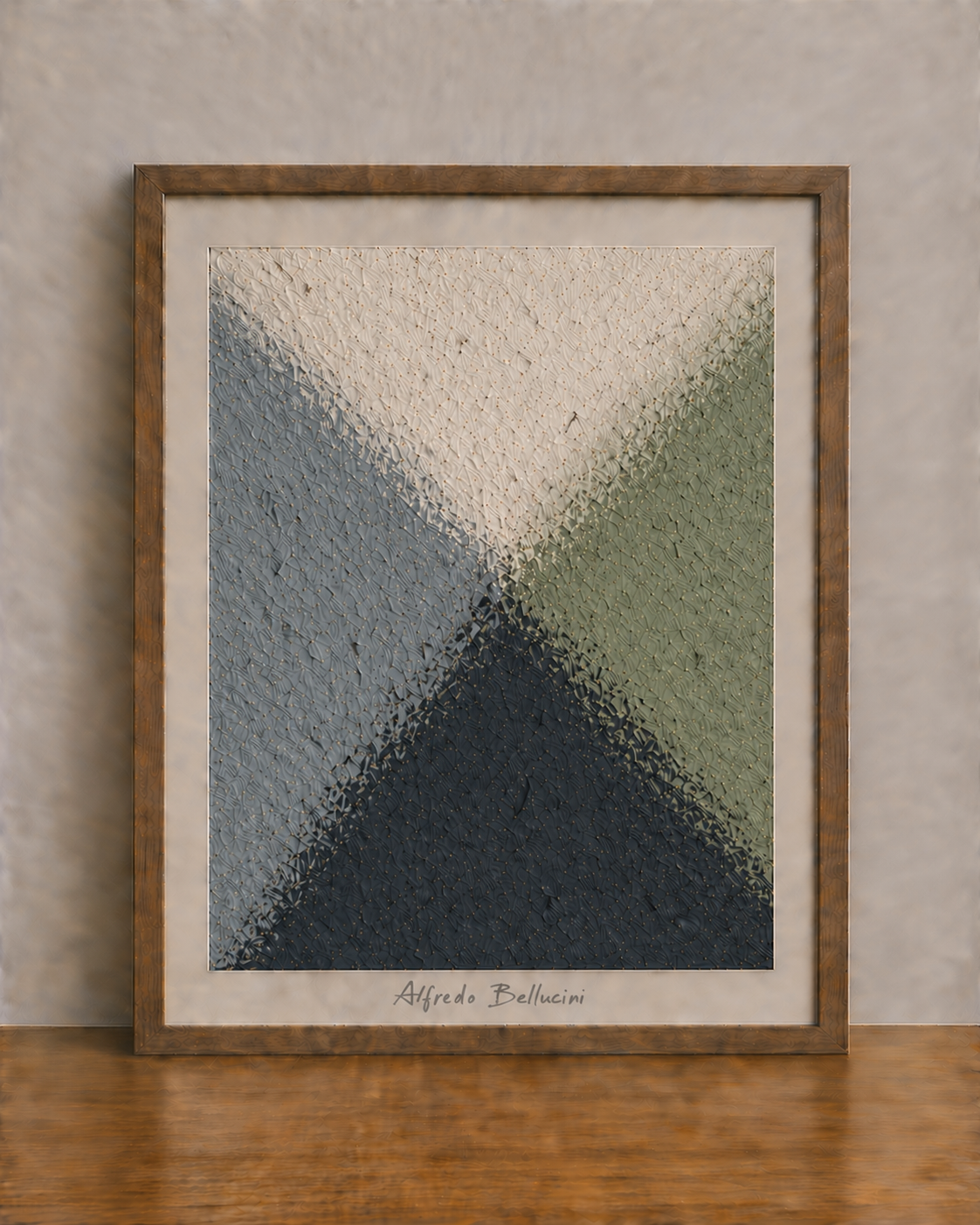 Abstract frame on wooden tabletop