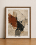 Abstract impasto art on wooden table