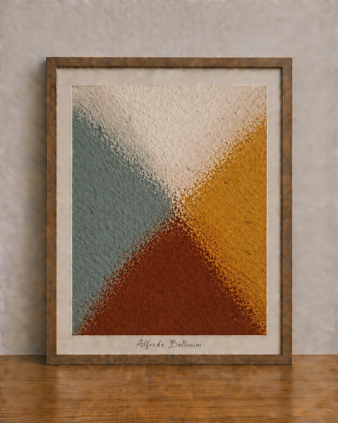 Abstract painting on wooden table