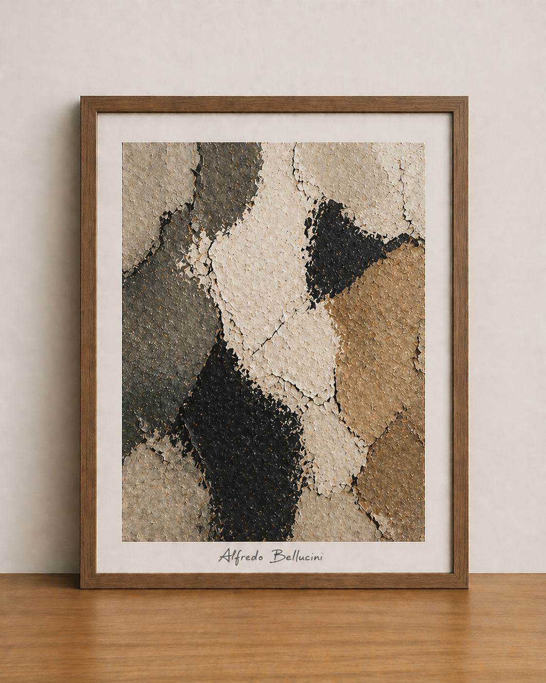 Abstract textured art on wooden surface