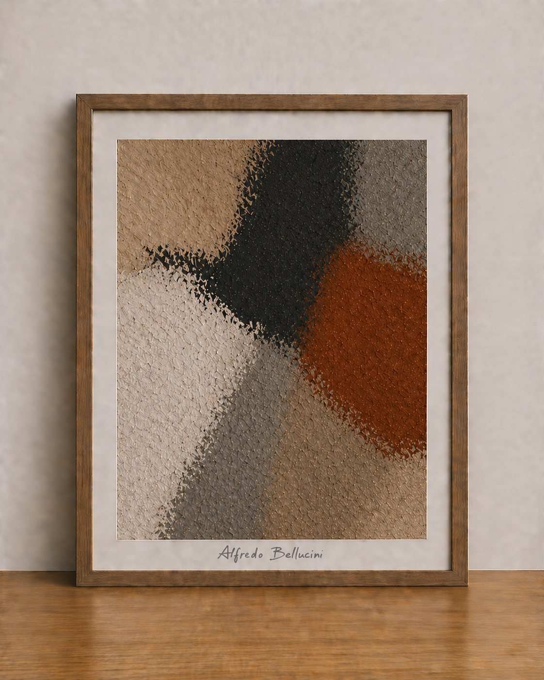Minimalist abstract art on wood table